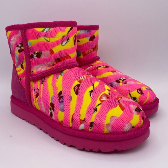 Ugg Women’s Classic Mini Tiger Flower Boots Pink/Yellow  |  Size: 6 - Picture 6 of 14